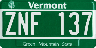 VT license plate ZNF137