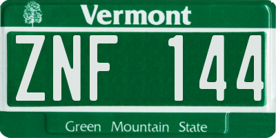 VT license plate ZNF144