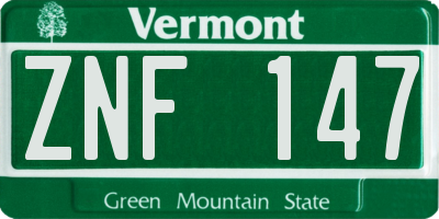 VT license plate ZNF147