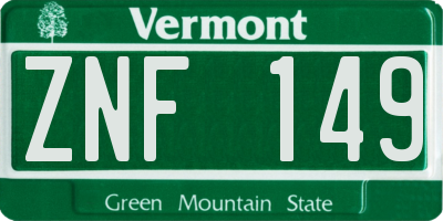 VT license plate ZNF149