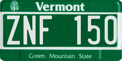 VT license plate ZNF150