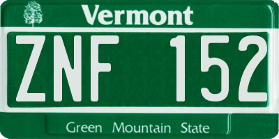 VT license plate ZNF152