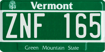 VT license plate ZNF165
