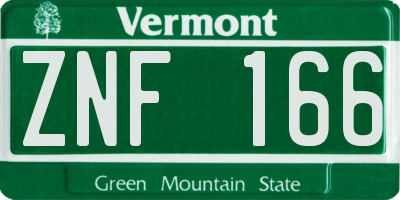 VT license plate ZNF166