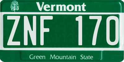 VT license plate ZNF170