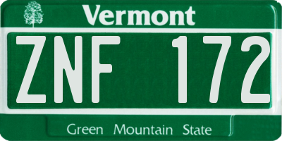VT license plate ZNF172