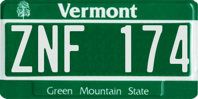 VT license plate ZNF174