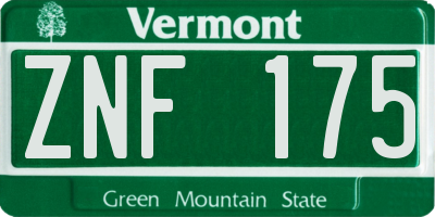 VT license plate ZNF175