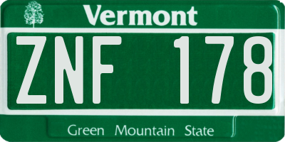 VT license plate ZNF178