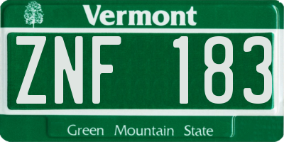 VT license plate ZNF183