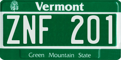 VT license plate ZNF201