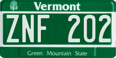 VT license plate ZNF202