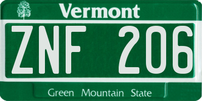 VT license plate ZNF206