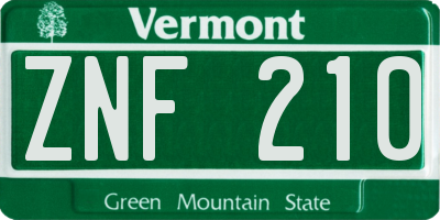 VT license plate ZNF210