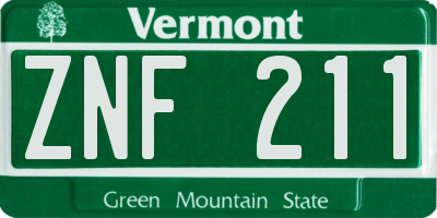 VT license plate ZNF211