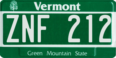 VT license plate ZNF212