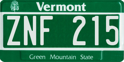 VT license plate ZNF215