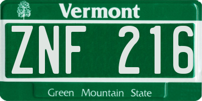 VT license plate ZNF216