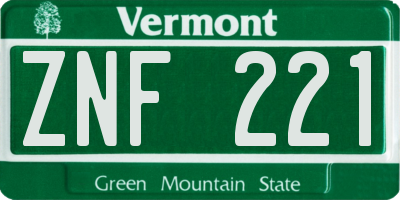 VT license plate ZNF221