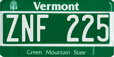 VT license plate ZNF225