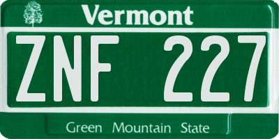 VT license plate ZNF227