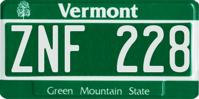 VT license plate ZNF228