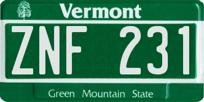 VT license plate ZNF231
