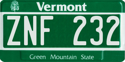 VT license plate ZNF232