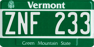 VT license plate ZNF233