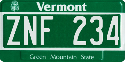 VT license plate ZNF234