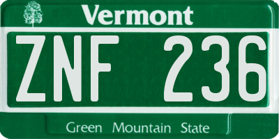 VT license plate ZNF236