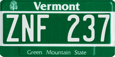 VT license plate ZNF237