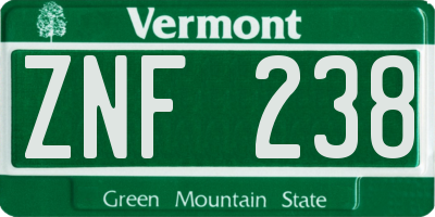 VT license plate ZNF238