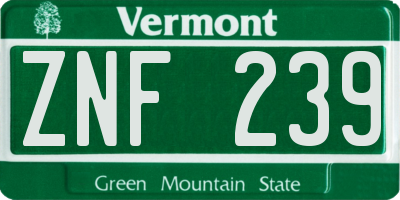 VT license plate ZNF239