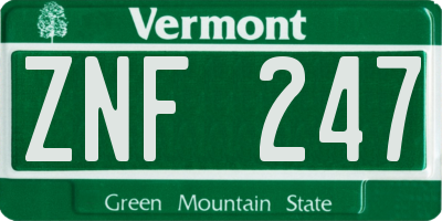VT license plate ZNF247