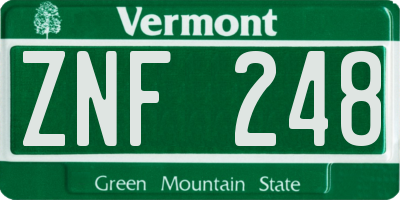 VT license plate ZNF248