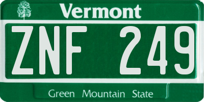 VT license plate ZNF249