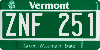 VT license plate ZNF251
