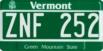 VT license plate ZNF252