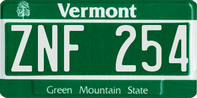 VT license plate ZNF254