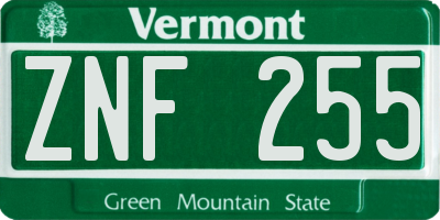 VT license plate ZNF255