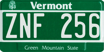VT license plate ZNF256