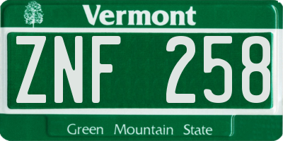 VT license plate ZNF258