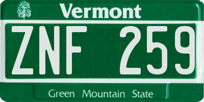 VT license plate ZNF259