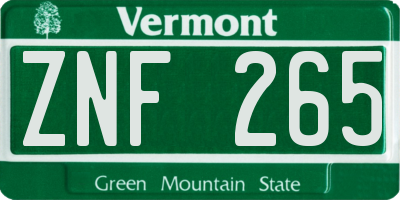 VT license plate ZNF265