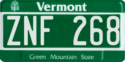 VT license plate ZNF268