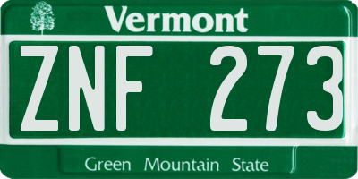 VT license plate ZNF273