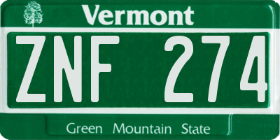 VT license plate ZNF274