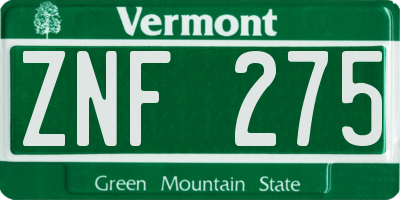 VT license plate ZNF275