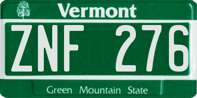 VT license plate ZNF276